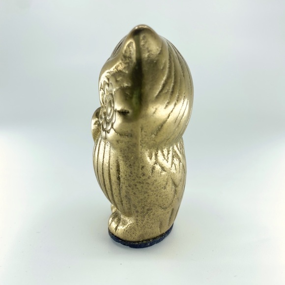 Vintage Brass Owl Figurine Paperweight • Mid Century Taiwan R.O.C. MCM Decor - Picture 5 of 10